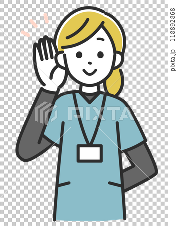 Illustration of a female medical staff listening carefully Illustration of a female medical staff listening carefully 118892868