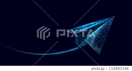 Polygonal paper plane. Business startup, innovation, growth, travel, way forward freedom concept. Wireframe low poly plane. Vector illustration. 118893146