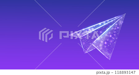 Polygonal paper plane. Business startup, innovation, growth, travel, way forward freedom concept. Wireframe low poly plane. Vector illustration. 118893147