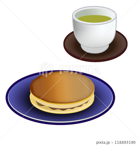 どら焼きとお茶のイラスト 118893190