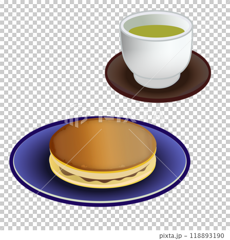 どら焼きとお茶のイラスト 118893190