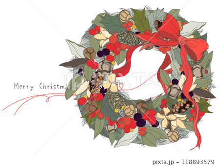 シックでおしゃれなクリスマスリースのイラスト シックでおしゃれなクリスマスリースのイラスト 118893579