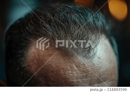 薄毛に悩む男性の頭部クローズアップ 118893599
