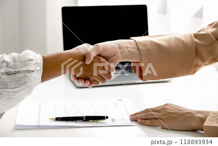 Handshake after business officer executives interview job applicants employee in the meeting room Handshake after business officer executives interview job applicants employee in the meeting room 118893934