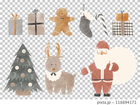 Monotone Christmas illustration set with watercolor touches Monotone Christmas illustration set with watercolor touches 118894171