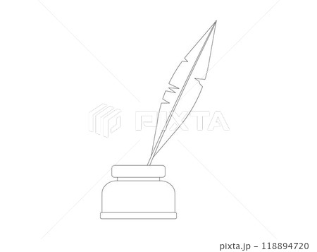 Feather pen quill retro antique unique old stationery item writing tool vintage stuff design set outline 118894720