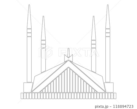 Shah Faisal masjid Pakistan Islamabad capital city mosque Islamic architectural worship praying holy sacred building design outline style Shah Faisal masjid Pakistan Islamabad capital city mosque Islamic architectural worship praying holy sacred building design outline style 118894723