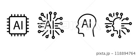 AI icon design Artificial intelligence white background NPU Neural processing unit head chip processor 118894764