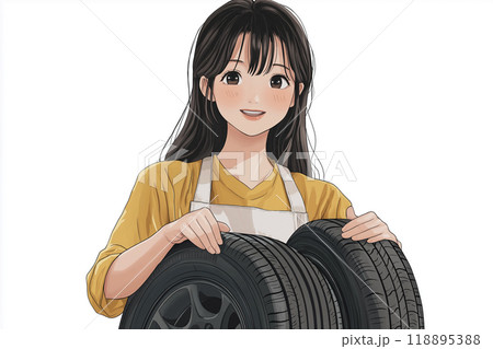 タイヤを持つ女性 118895388