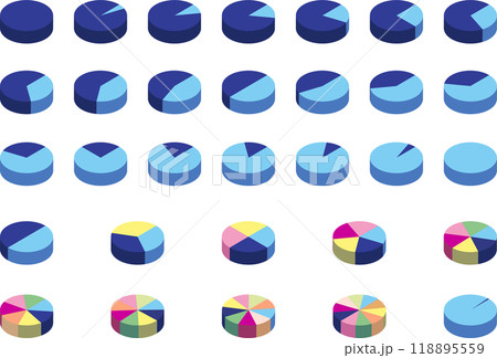 アイソメトリックな5%毎の円グラフと等分割された円グラフのイラストセット アイソメトリックな5%毎の円グラフと等分割された円グラフのイラストセット 118895559