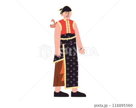 Indonesia traditional clothing Javanese Balinese Madurese ethnic cultural clothes heritage design icon character 118895560