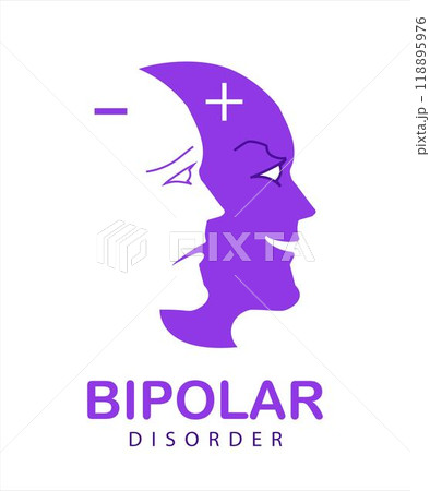 Person with Bipolar Disorder. Simple flat icon of a bipolar disorder person. Vector illustration of a two head showing 2 different moods, manic and depressive 118895976