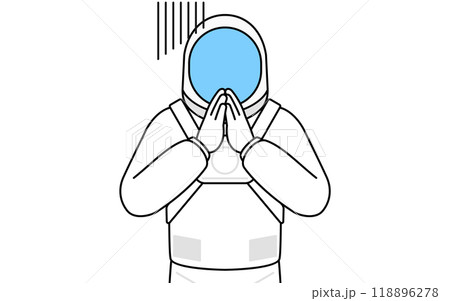 体の前で手を合わせて謝る宇宙飛行士 体の前で手を合わせて謝る宇宙飛行士 118896278