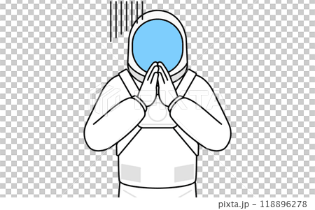 体の前で手を合わせて謝る宇宙飛行士 体の前で手を合わせて謝る宇宙飛行士 118896278