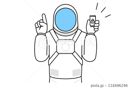 スマホのセキュリティ対策をする宇宙飛行士 118896296