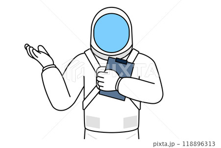 クリップボードを持って手を広げる宇宙飛行士 118896313