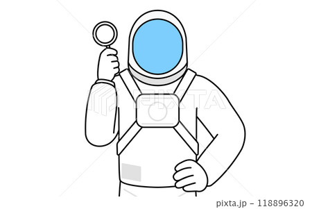 虫メガネを持って腰に手を当てる宇宙飛行士 虫メガネを持って腰に手を当てる宇宙飛行士 118896320