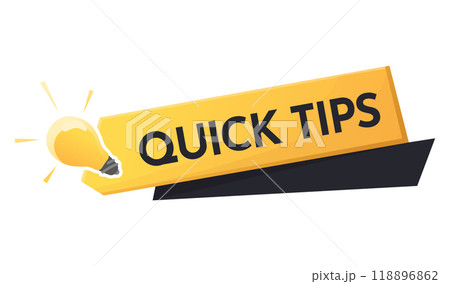 Quick tips icon or symbol with black and yellow color. Lightbulb element suitable for web. Vector illustration for helpful advice, tricks, solution or suggestion concept Quick tips icon or symbol with black and yellow color. Lightbulb element suitable for web. Vector illustration for helpful advice, tricks, solution or suggestion concept 118896862
