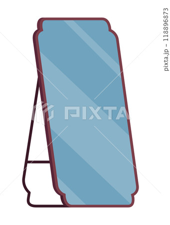 Home floor mirror icon with metal frame furniture. Hallway, bedroom interior design element. Full-length dressing room decor. Illustration isolated on white 118896873