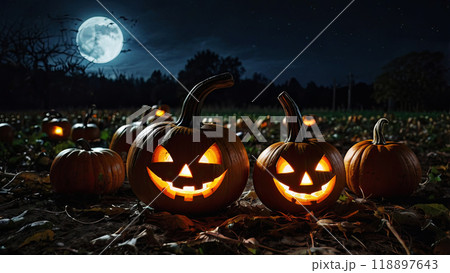 Scary Halloween glowing pumpkins 118897643