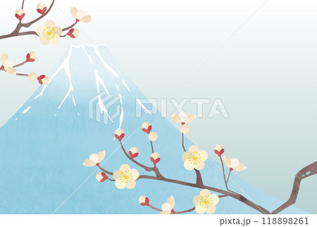 梅の花と雪をかぶった富士山 118898261