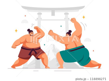 Sumo Wrestler Vector Illustration with Fighting Japanese Traditional Martial Art and Sport Activity in a Flat Style Cartoon Background 118898271