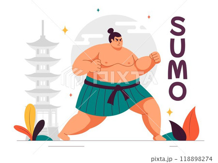 Sumo Wrestler Vector Illustration with Fighting Japanese Traditional Martial Art and Sport Activity in a Flat Style Cartoon Background Sumo Wrestler Vector Illustration with Fighting Japanese Traditional Martial Art and Sport Activity in a Flat Style Cartoon Background 118898274