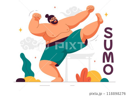 Sumo Wrestler Vector Illustration with Fighting Japanese Traditional Martial Art and Sport Activity in a Flat Style Cartoon Background 118898276