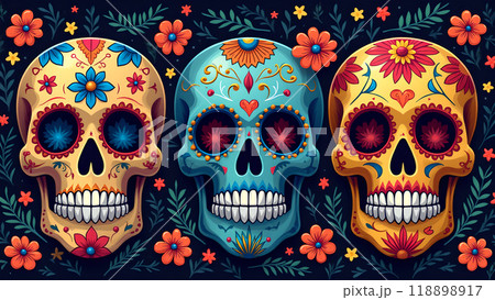 Sugar Skulls Face Paint Designs day of the dead 118898917
