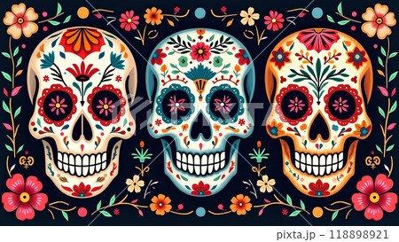 Sugar Skulls Face Paint Designs day of the dead 118898921
