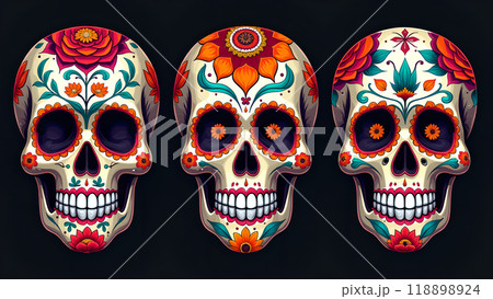 Sugar Skulls Face Paint Designs day of the dead 118898924