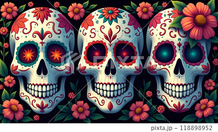 Sugar Skulls Face Paint Designs day of the dead 118898952