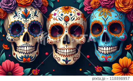 Sugar Skulls Face Paint Designs day of the dead 118898957