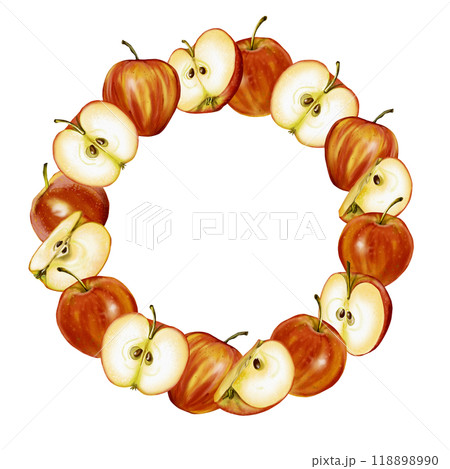 Frame with apples. Watercolor illustration. The fruit is red. Frame with apples. Watercolor illustration. The fruit is red. 118898990