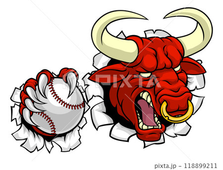 Bull Minotaur Longhorn Cow Baseball Mascot Cartoon Bull Minotaur Longhorn Cow Baseball Mascot Cartoon 118899211