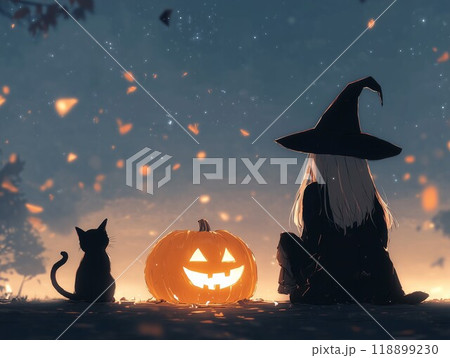 ハロウィンのかぼちゃと黒猫と魔女 ハロウィンのかぼちゃと黒猫と魔女 118899230