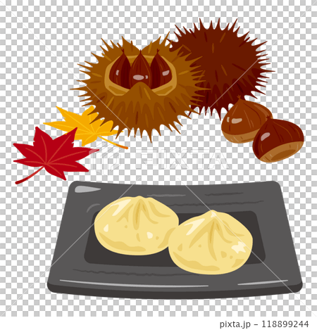 Chestnuts and chestnut paste on a plate 118899244