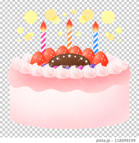 粉紅草莓生日蛋糕的插圖,上面有巧克力盤 粉紅草莓生日蛋糕的插圖,上面有巧克力盤 118899299