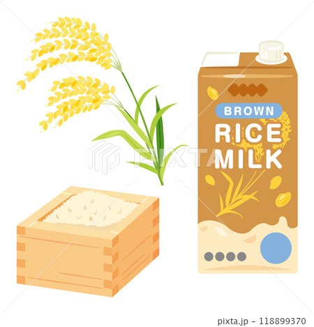 升に入った玄米とパック入りのライスミルク 118899370