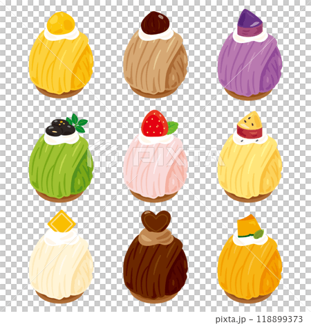 色々な種類のモンブランセット 118899373