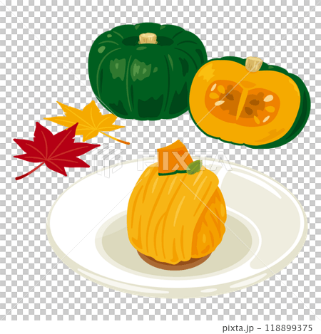 Pumpkin Mont Blanc and pumpkin set served on a plate 118899375