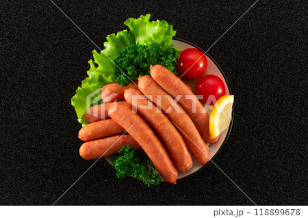 粗挽きウインナー　皿盛り　俯瞰 118899678