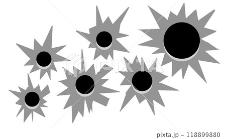 Bullet hole. gunshot hit in wall. Gun damage, break crack in steel background. Military war and army weapon decoration 118899880