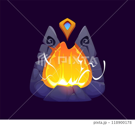 Magic portal door for fantasy and witchcraft game asset, vector cartoon element. Magic portal door with fire light flames, witch or sorcerer portal gate for mystery fantasy fairy tale game element 118900178