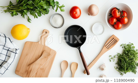Cooking ingredients on a kitchen countertop Cooking ingredients on a kitchen countertop 118900490
