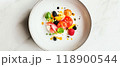 Fresh colorful salad on a white plate 118900544