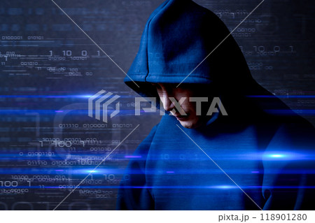 パーカーフードを被った男性 118901280