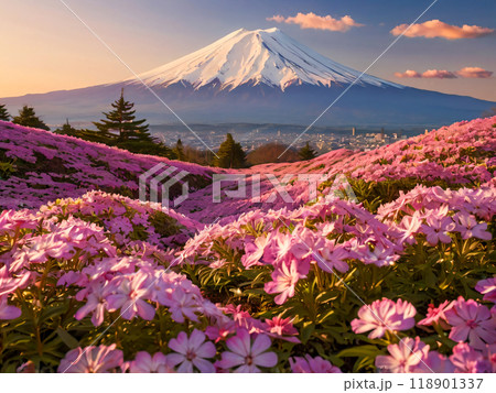 landscape with pink flowers 118901337