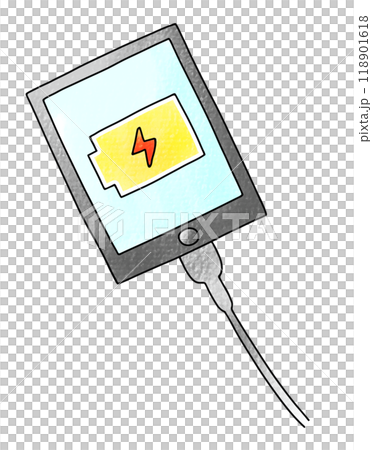 ゆるめシンプルな充電中のスマートフォン　アナログ風 118901618