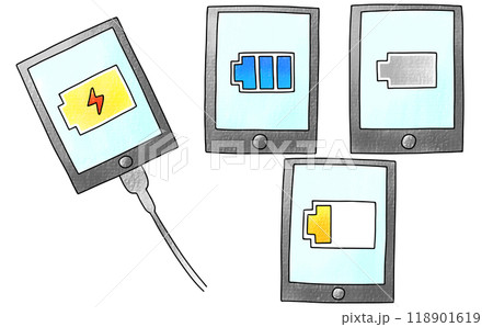ゆるめシンプルなスマートフォンのバッテリー状態セット アナログ風 ゆるめシンプルなスマートフォンのバッテリー状態セット アナログ風 118901619